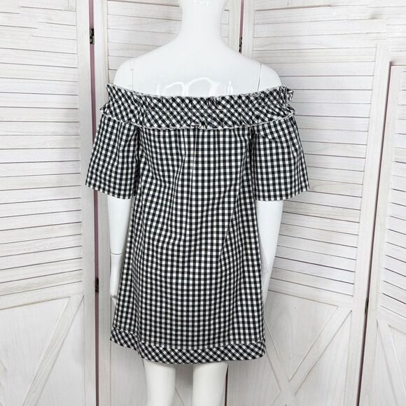 Vineyard Vines Gingham Check Off The Shoulder Shift Mini Dress Black White XS - Picture 4 of 12